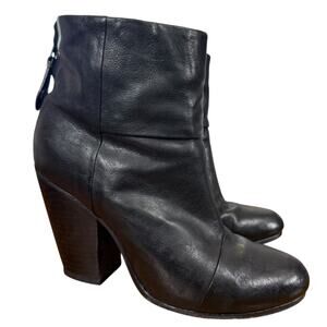 Rag & Bone Newbury Black Chunky High Heel Leather Ankle Booties Boots Shoes 8.5